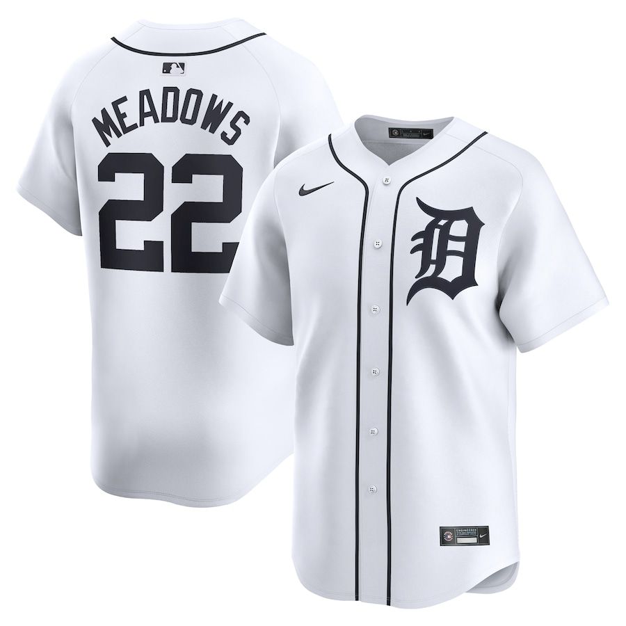 Men Detroit Tigers 22 Parker Meadows Nike White Home Limited Player MLB Jersey
